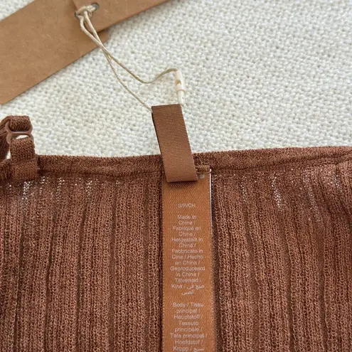 SKIMS Sheer Knit Cami Bodysuit in Bison, Size Small