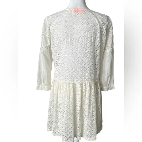 Ba&sh cream lace Pleated 3/4 Sleeve summer cotton Mini Dress