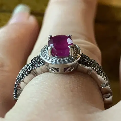 Natural Ruby Red Sapphire Sterling Silver Ring Size 6