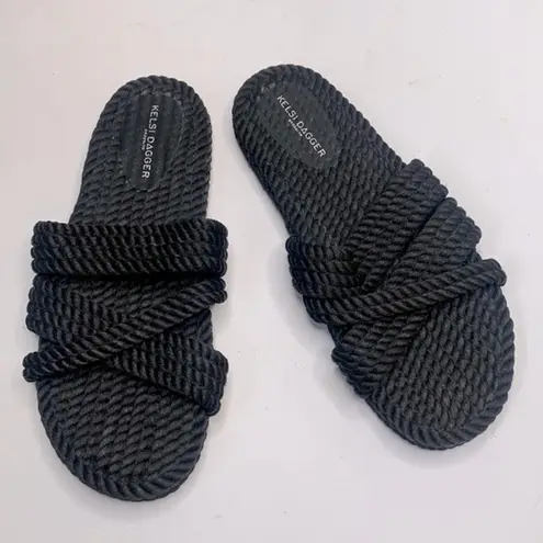 Kelsi Dagger Anthropologie Brooklyn Rope Slide Black Beach Sandals S-011 Sz 11