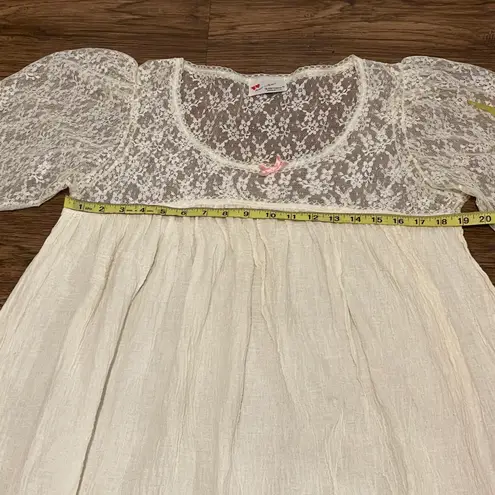 Heart To Heart Vintage 70’s Sleepthings Lace Nightgown Cream With Pink Bows Sm