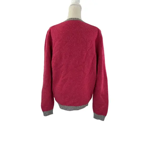 Italian Fine Merino Wool Contrast Crewneck Sweater Colorblock Red Size L
