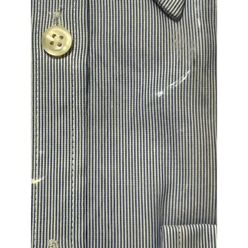 Van Heusen For Her Blue Crystal Striped Long Sleeve Button Up Shirt Sz L NWT