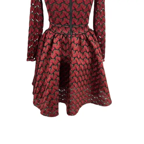 Maje Royani Jacquard Dress Fit & Flare Long Sleeve Red Black Size 1 US Small