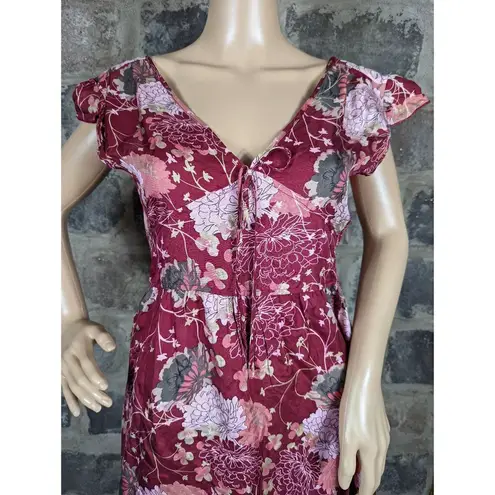 Mon Petit Oiseau red silk floral flutter sleeve dress