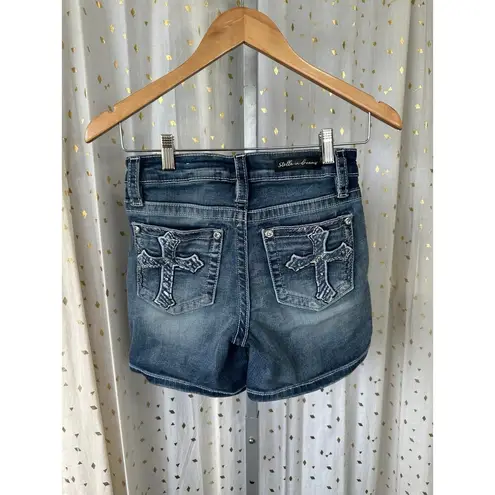 Stella In Dreams Juniors Embellished Dark Wash Factory Faded Denim Shorts 5/27 Blue Size undefined
