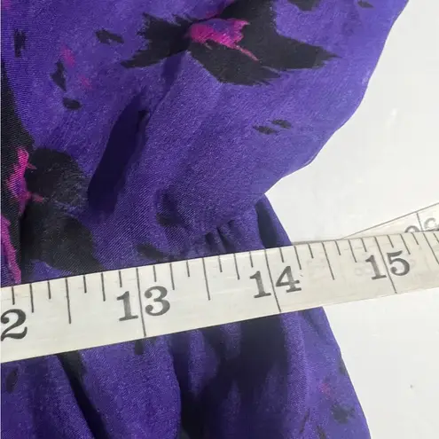 Aryn K Purple Silk Dress Size M 100% Silk Print V-Neck Elastic Waist Fairycore