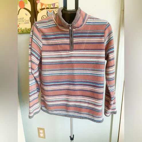 North River Outfitters Women's 1/4 Zip Sweater Striped Sherpa Hem Lined Medium Pink
