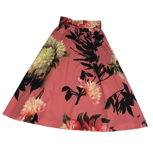 Black Halo Grand Floral Skirt Size 2 Pink Midi Pockets Fit Flare Anthropologie