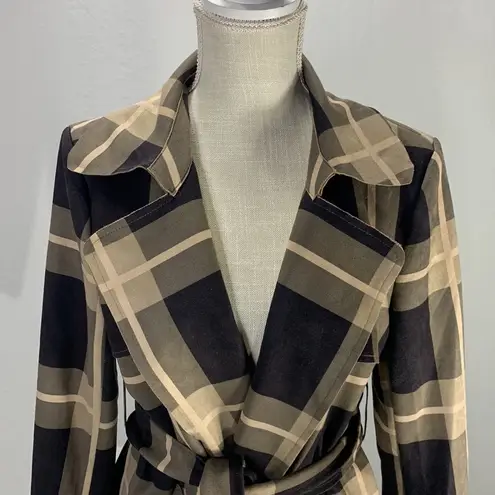 Solitaire Anthropologie Faux Suede Belted Brown Plaid Jacket Size Large