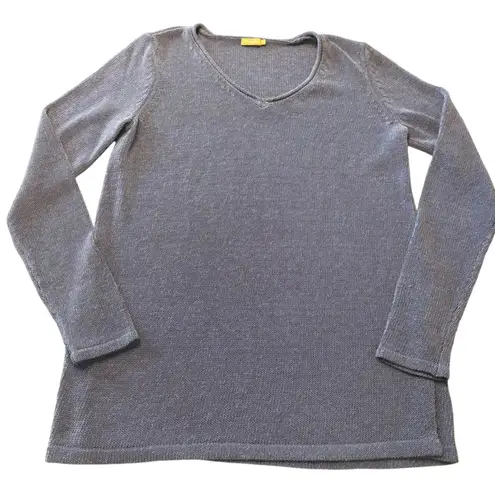 J.McLaughlin Women's Blue Knit V Neck Long Sleeve Sweater Top Tunic