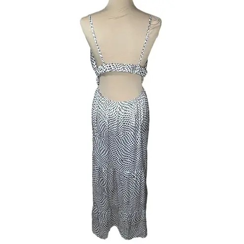 Indulge Maxi Dress Brown and Cream Dot V-Neck Open Back Size L Large