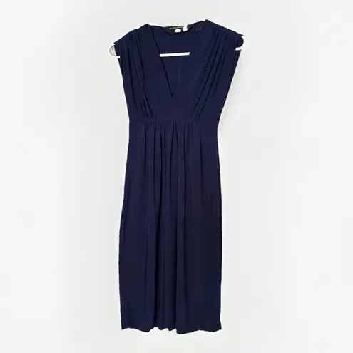 Norma Kamali Womens Dress XS Navy Blue V Neck Sleeveless Midi Elegant Classy