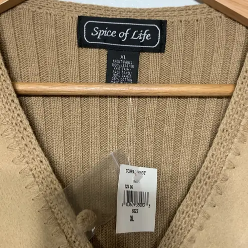 Vintage Spice of Life Boho 70s Leather Knit Suede Vest Size XL NEW Tan