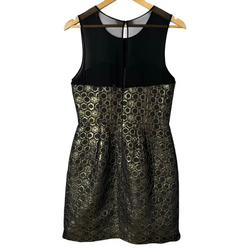 Club Monaco Bria Metallic Gold Honeycomb Mesh Cocktail Dress Sleeveless, Size 6