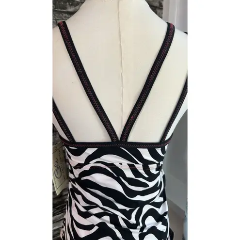 CLEARANCE Tankini Med NWT Cross Front Zebra Ruched w/ Ties Beach Pool Lake Vacay Black