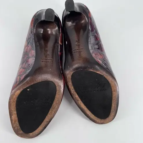 Donald J Pliner tortoise peep toe pumps size 6.5 patent patchwork Brown