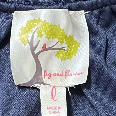 Fig & Flower Anthropologie Blue Floral Top Size L Long Sleeve Boho Peasant Size L