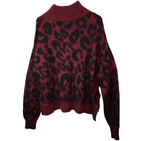 Sweaty Betty Leopard Animal Jacquard Mohair Mock Neck Jumper Sweater Small NEW