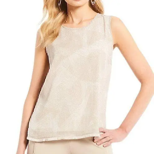 H by Halston NEW NWT H HALSTON Shell Eyelash Fringe Beige Tan Sleeveless Geometric Tank Top