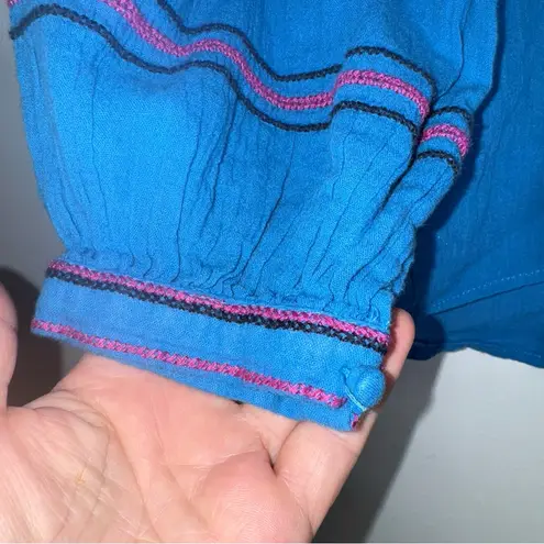 Maeve Anthropologie‎  XS Runaway Embroidered Top Boho Peasant Blue CP