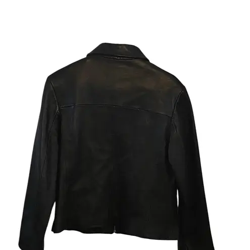 Vintage Y2K Tibor Classic soft Black Leather Jacket zip up pockets Size L