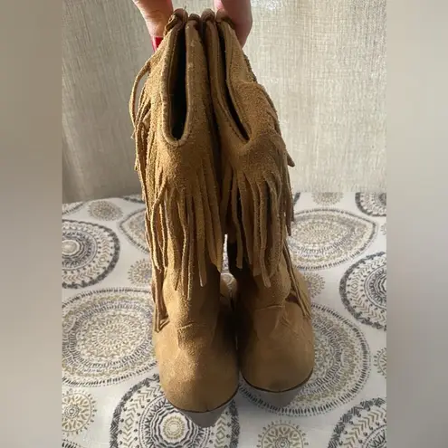 Silver Star Boots Brown Western Cowgirl Fringed Houston Suede Boots Size 8