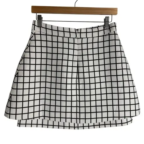 Cameo White Black Windowpane Plaid Stripe A-Line Mini Skirt Size M