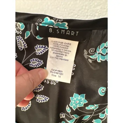 Jonathan Martin B Smart Y2K Plunging Neck Slip Dress 14 Fairy 90s Blue Floral Silk Like Babydoll