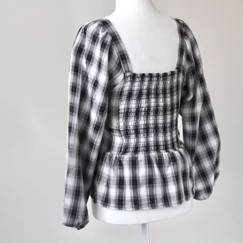 Pleione Black White Gingham Sweetheart Smocked Peplum Crop Top Extra Small