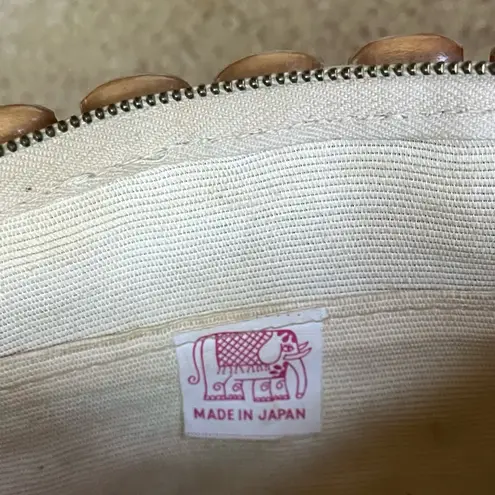 Vintage Small Tan Wooden Bead Japanese Purse