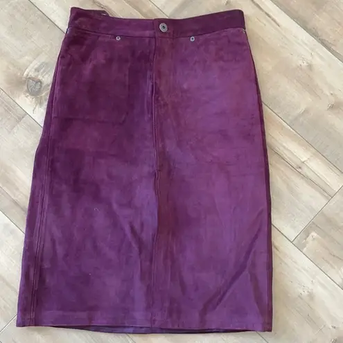 Gap Vtg  Suede Leather Pencil Skirt Plum Eggplant Sz 1