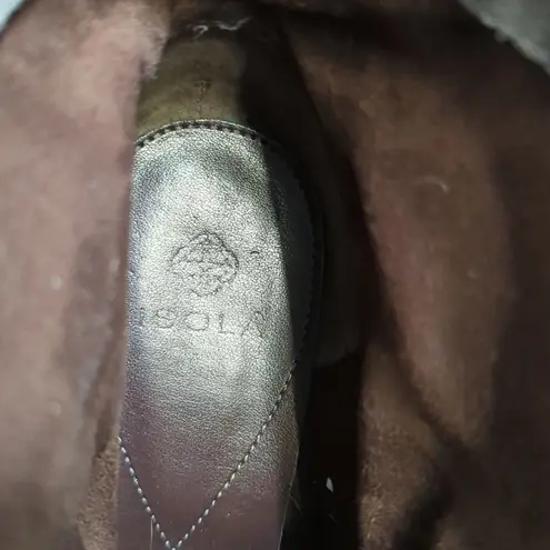 Isola Lavoy Gray Suede Ankle Boots Woman's Size 9.5 Moto Stacked Heeled Buckle