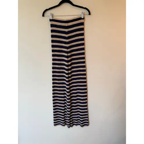 Anthropologie Flat White High Rise Wide Leg Pants Knitted Striped Blue Size XS