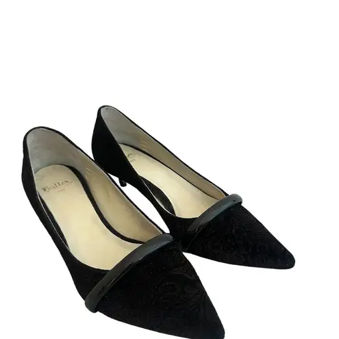 Butter Italy Black Vintage Textured Velvet Kitten Heels Pumps Size 7.5 Women's