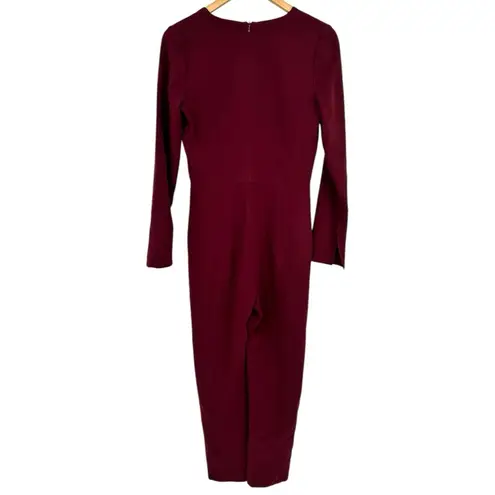 Black Halo Sambora Long Sleeve V Neck Jumpsuit size 4 Burgundy