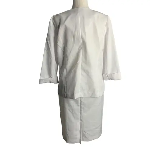 Buttons T Milano 2 pc Top Pencil Skirt Set 14 White V Neck Cuffed Sleeve Zip