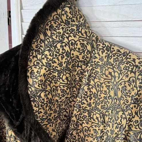 Newport News Vintage Embossed Faux Fir Trim Leather Princess Swing Coat Small