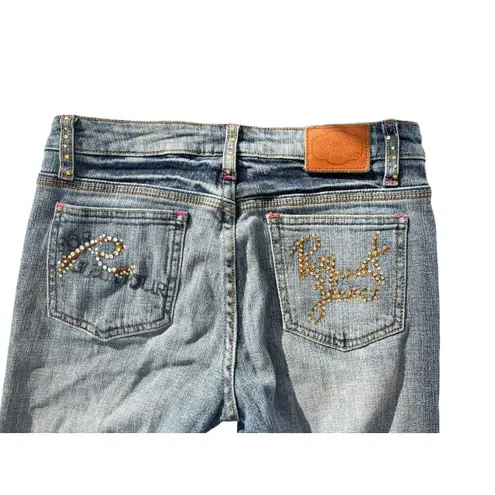 Vtg Y2K Request Distressed Rhinestone Embellish Light Wash Blue Jean 26 Dopamine