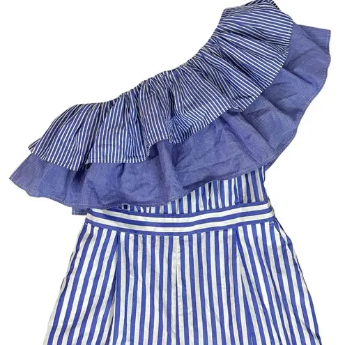 J.Crew  One Shoulder Wide Leg Ruffle Jumpsuit Size Medium Coastal Preppy Summer thumbnail 9