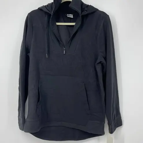 All In Motion BLACK FLEECE PULLOVER ZIPPER POCKETS DRAWSTRING HOOD SMALL