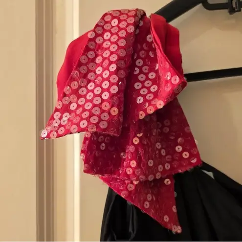 Judith March Vintage Y2K Black and Red One Shoulder Sequin Bow Dress Size Medium