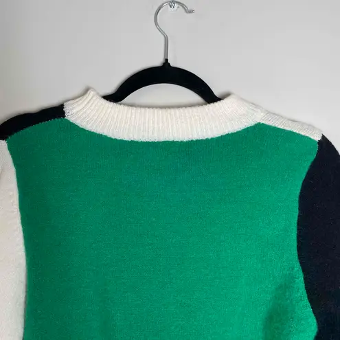 Vine & Love Womens Color Block Long Sleeve Crewneck Green Black Sweater Small Blue