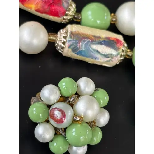 Vintage Green & Pearl Beaded Necklace & Clip