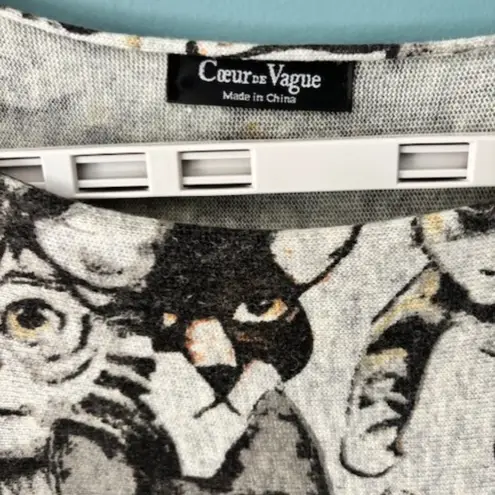 Coeur De Vague Sweater Women Cat Wool Blend Dolman Sleeve Baggy One Size Artsy Gray