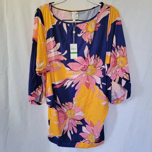 Trina Turk  Blue Floral Breeze Swim Tunic Women's Bathing Suit Coverup Size Large