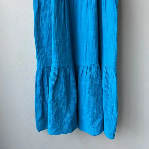 NEW Honorine Pamela Cotton Gauze Blue Short Sleeve Tiered Midi Dress Size Small