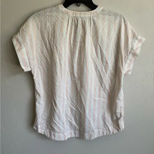 Point Sur Pink White Striped Sheer Swiss Dot Half Button Blouse Womens S Coastal