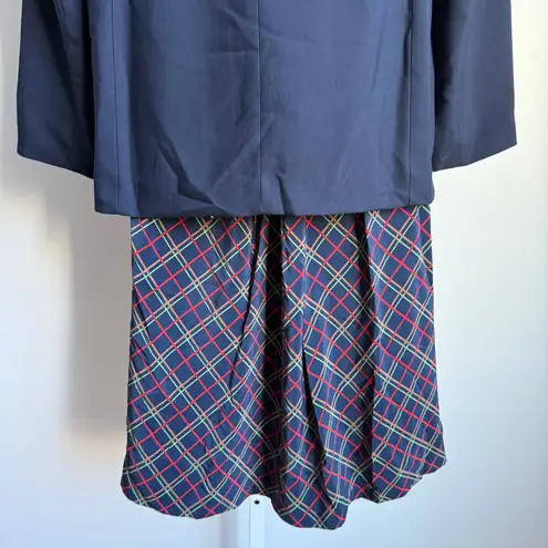 Alfred Dunner Skirt Suit Petite Blazer Plaid Crest Size 6 Blue