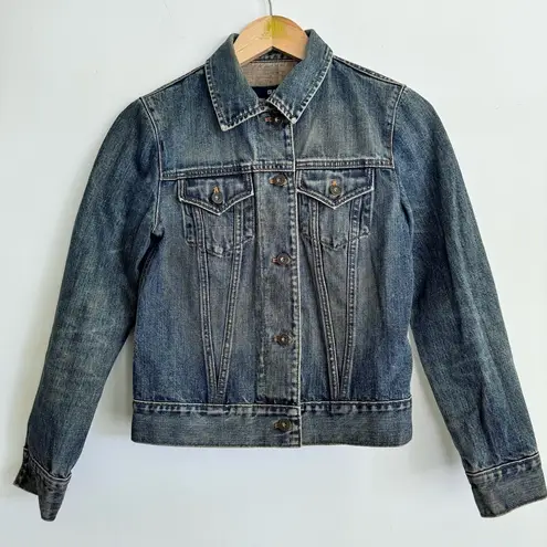 Gap Vintage  Womens Denim Jean Jacket Dark Dirty Wash Fall 2002 Preppy Size S Y2K